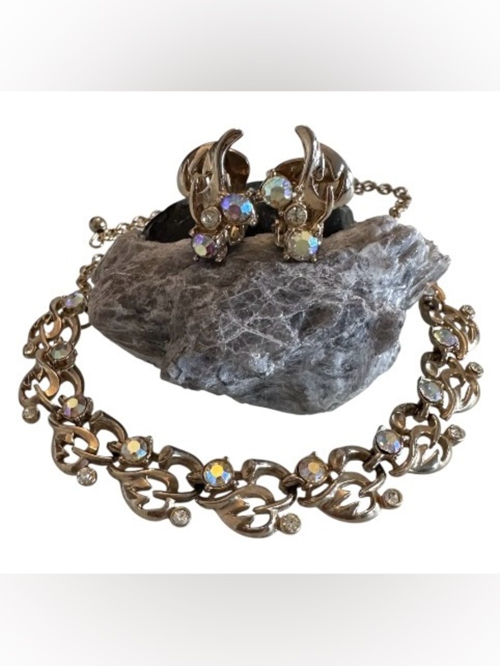 Vintage | Aurora Borearlis (AB) Rhinestone Collar Necklace & Earring Set
